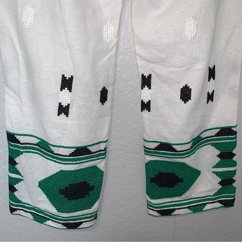 New Zara Embroidered White Linen Blend Pants 2731/259 Small Medium Blogger Fav